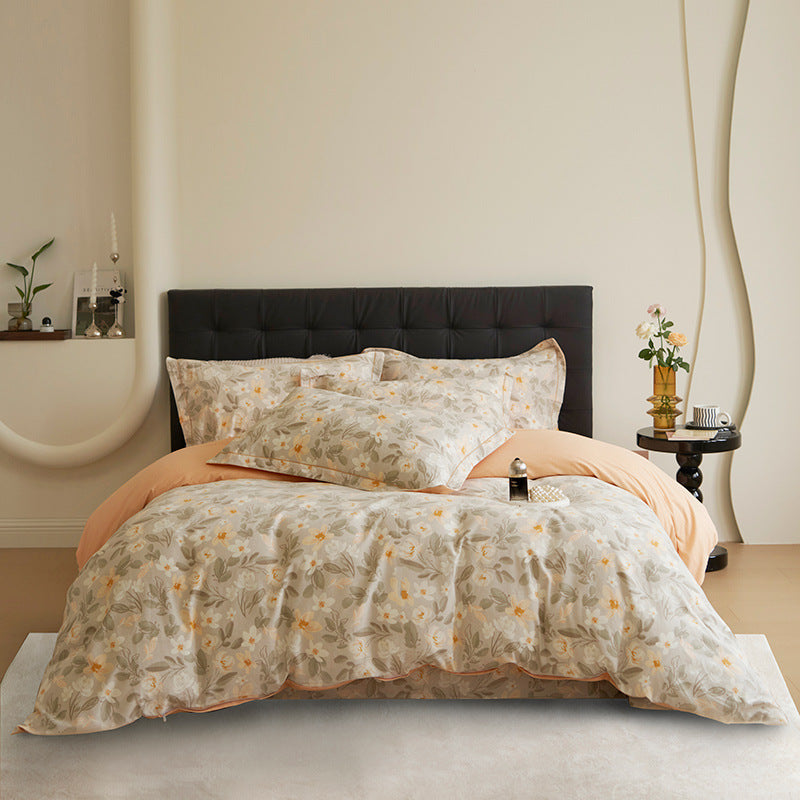 Bedding set made of cotton percale with geometric check pattern, breathable and easy to iron