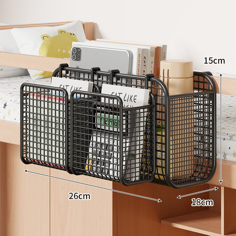 Over-Bed Three-Compartment Metal Mesh Hanging Bedside Organizer Caddy