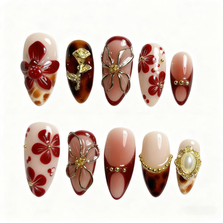 Luxury artificial nails with floral decorations Stornfield