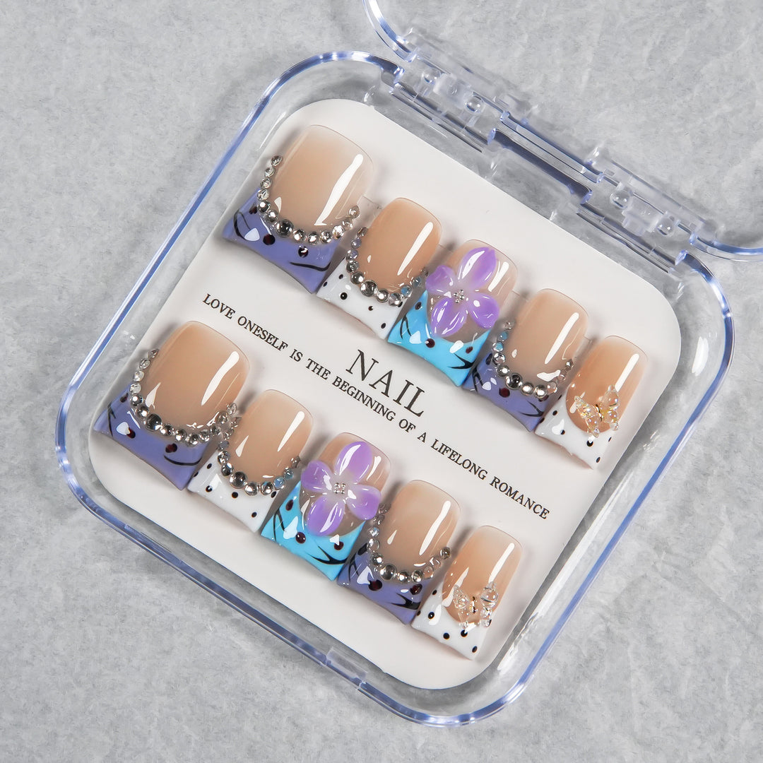 Artistic Floral French Press-On Nails