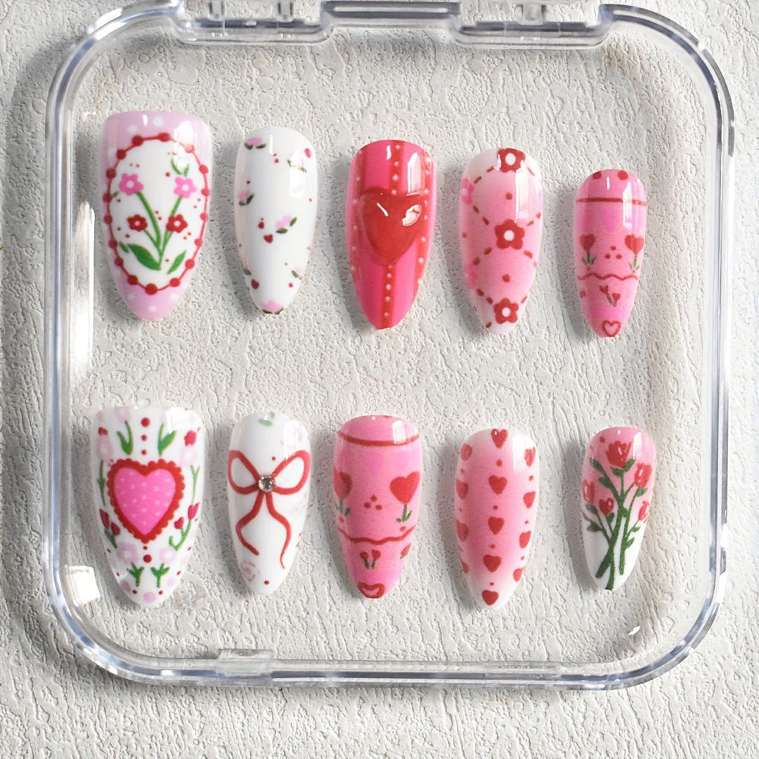Romantic Floral Themed Press-On Nail Art Stornfield