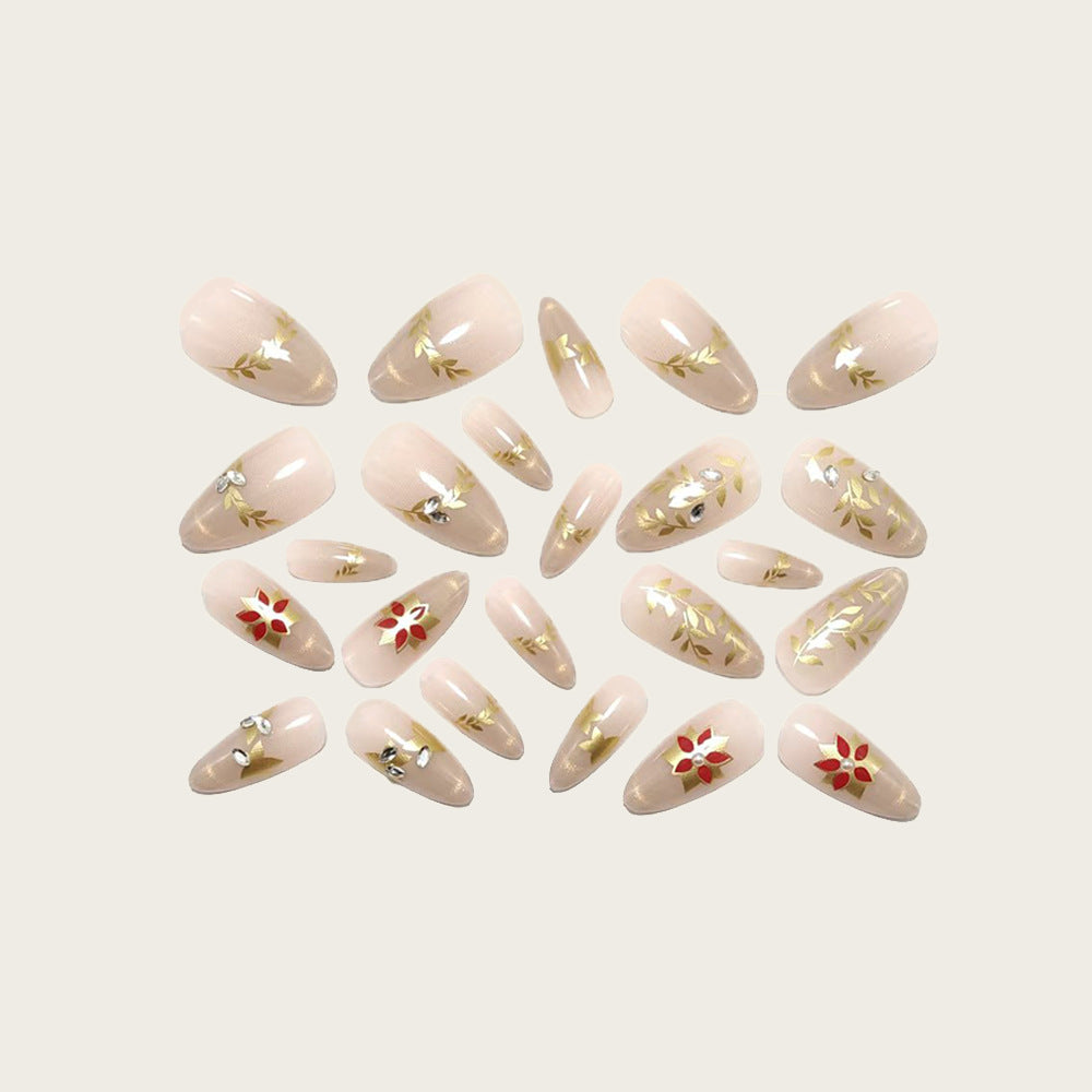 Artificial nails with elegant flower design and glitter accents Stornfield