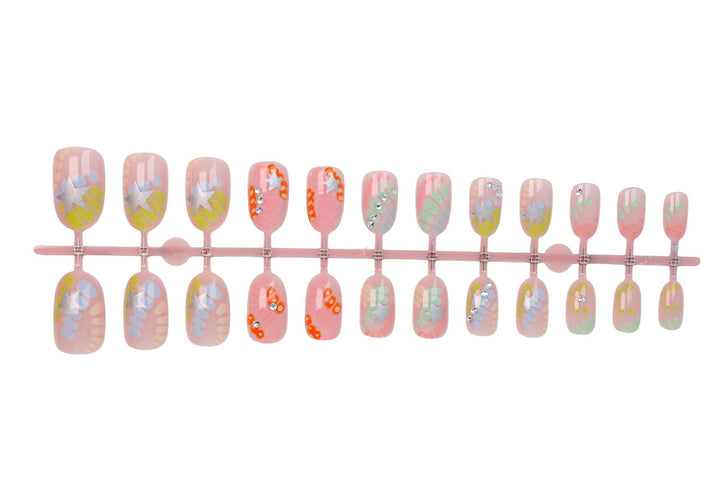 Acrylic nail set with creative designs and glitter accents Stornfield