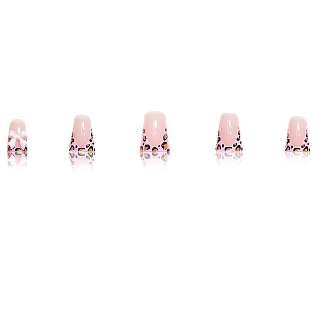 Animal Print Bow-Accented Press-On Nail Art Stornfield