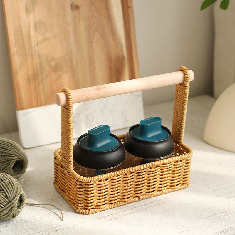 Unisex Modern Storage Basket with Stylish Wood Handle Stornfield