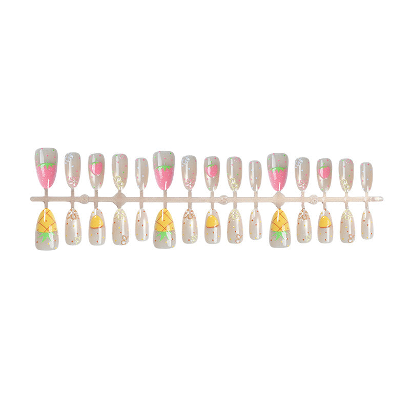 Playful Strawberry and Floral Press-On Nail Art Set
