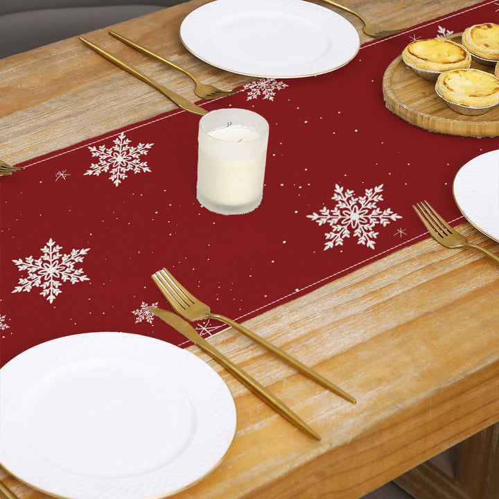 Buffalo-Edge Cotton-Linen Christmas Table Runner with Merry Christmas Tree Art