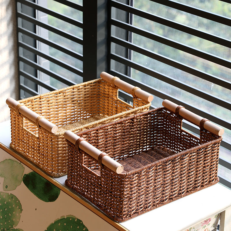 Handcrafted Woven Storage Basket with Wooden Handles Stornfield