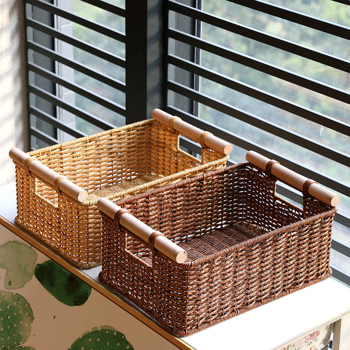 Handcrafted Woven Storage Basket with Wooden Handles Stornfield