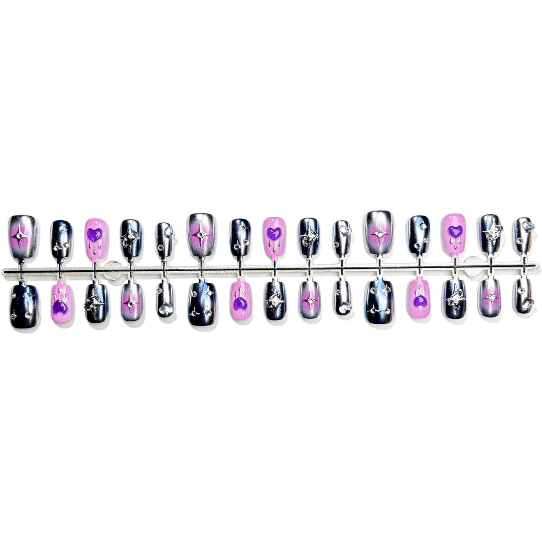 Decorative Press-On Nail Art Set with Heart and Star Designs