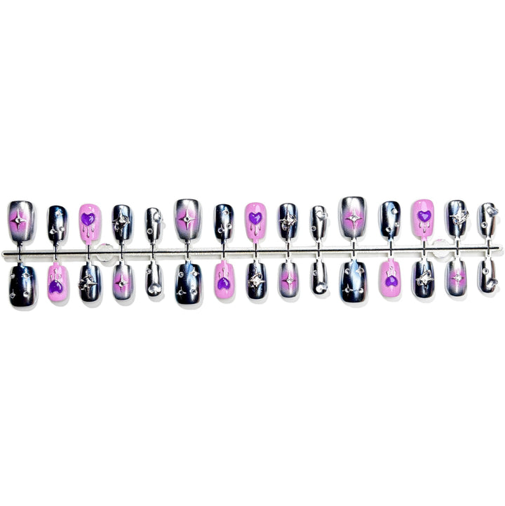 Decorative Press-On Nail Art Set with Heart and Star Designs