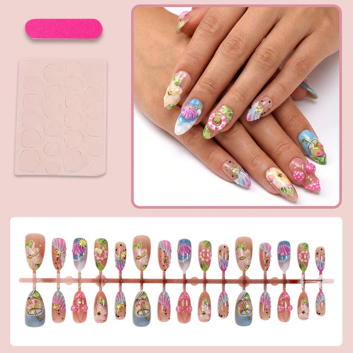 Artificial nail set with botanical designs and glamorous accents Stornfield