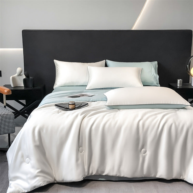 Silk cotton satin bedding cover with quilted comfort edge and pillowcases