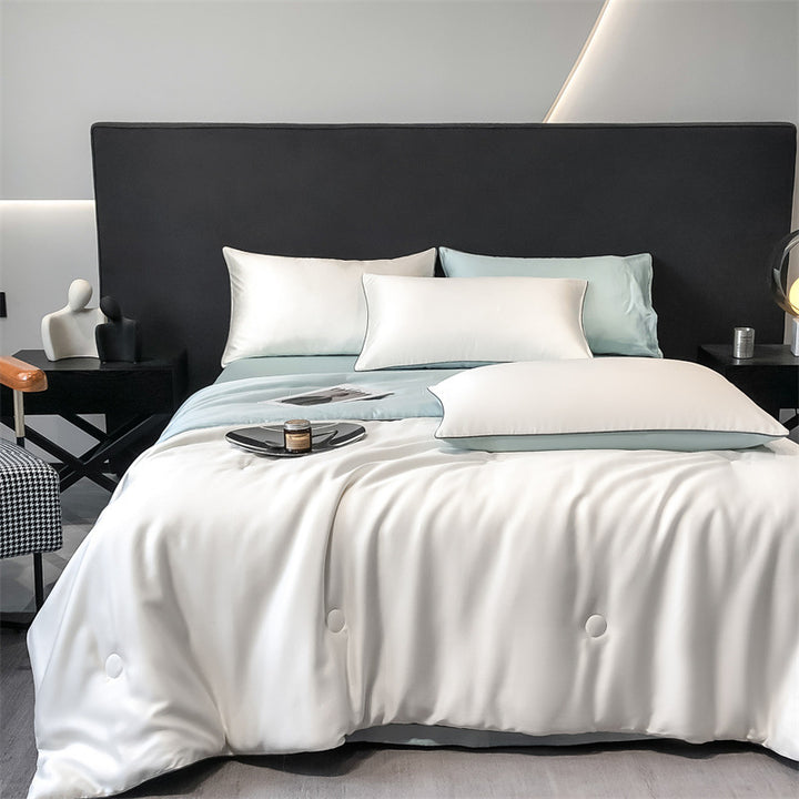 Silk cotton satin bedding cover with quilted comfort edge and pillowcases