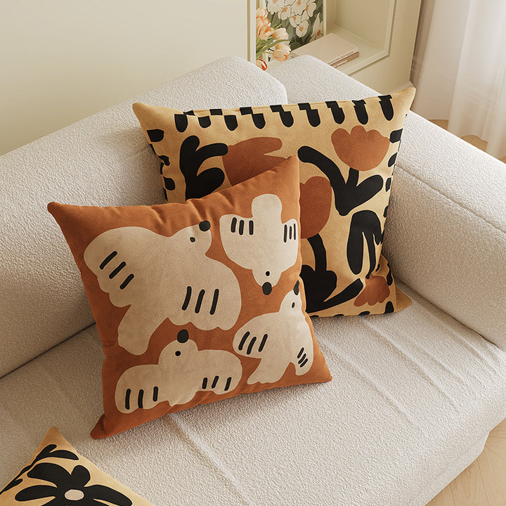 Velvet Bamboo Leaf Square Throw Pillow Cover with Hidden Zipper