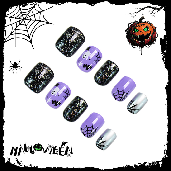 Halloween Artificial Nail Set with Spooky Designs and Glitter Accents Stornfield