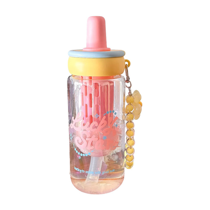 Women's creative drinking bottle with integrated straw and keychain Stornfield