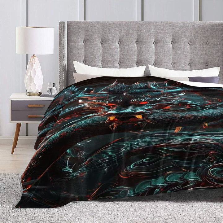 Oversized Dragon Print Plush Blanket