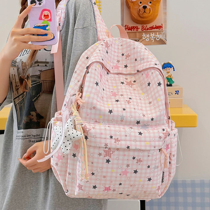Stylish Checked Star-Patterned Backpack Stornfield