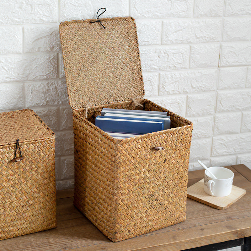 Unisex Rectangular Storage Basket with Lid made of Natural Material Stornfield