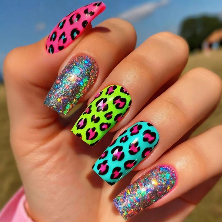 Colorful art nail creation with leopard motif Stornfield
