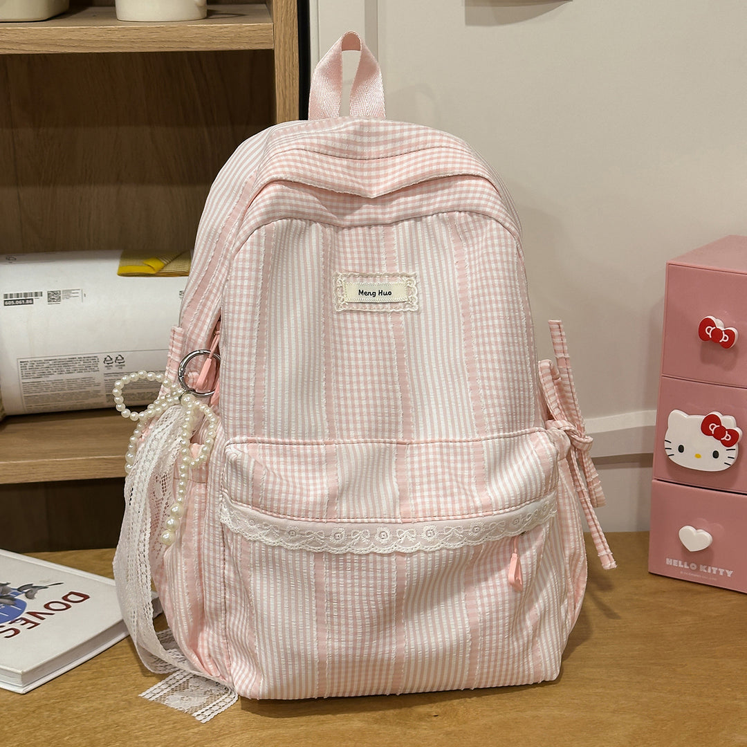 Striped Casual Backpack with Decorative Lace Stornfield