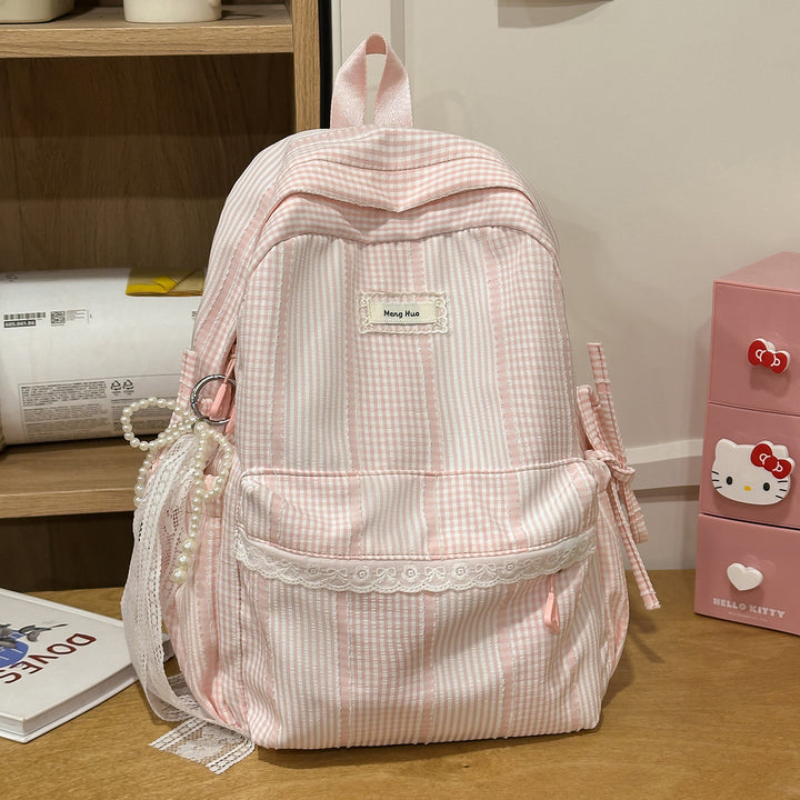 Striped Casual Backpack with Decorative Lace Stornfield