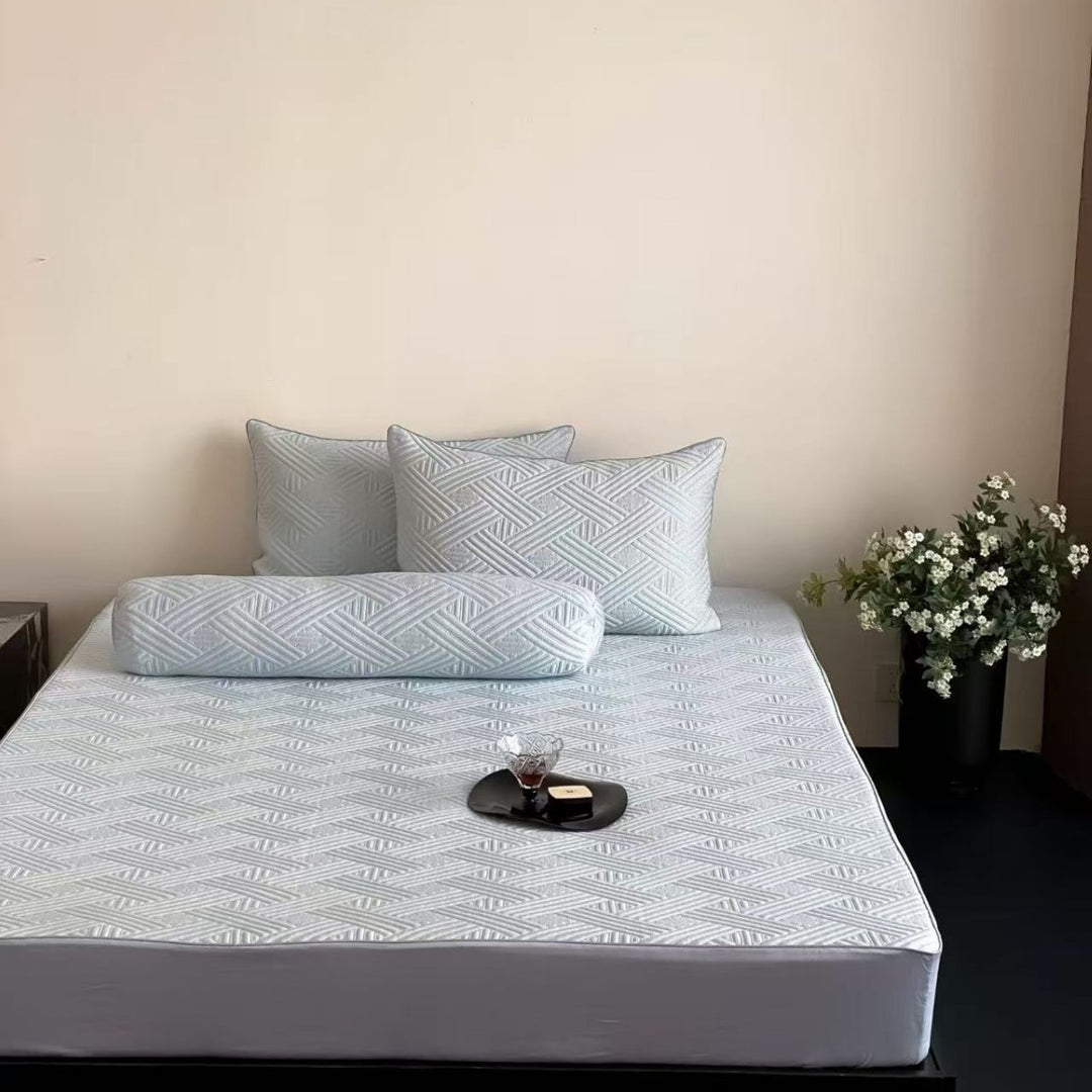 Quilted mattress topper set with non-slip underside, breathable microfiber and pillowcases