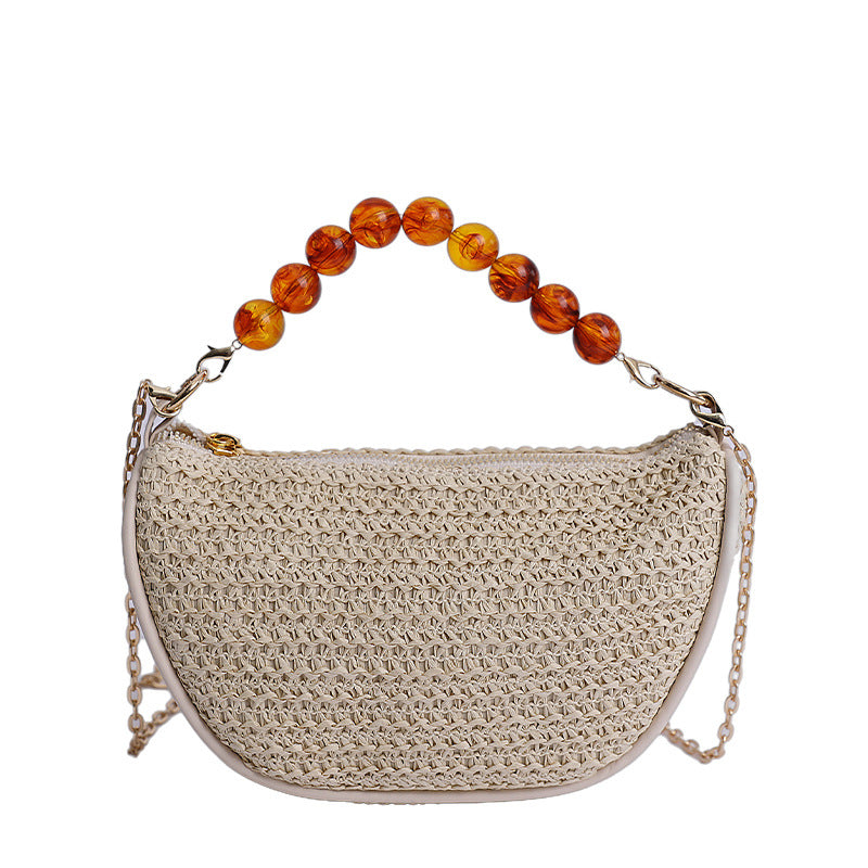 Stylish Woven Handbag with Beaded Handle Stornfield