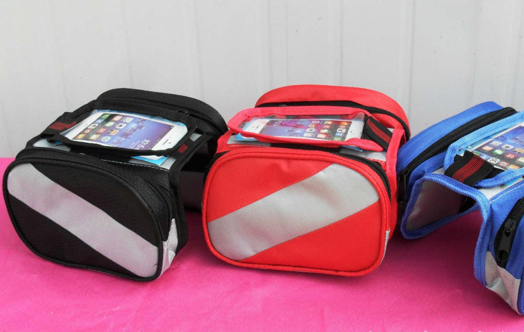 waterproof bicycle handlebar bag with touch-screen phone pocket Stornfield