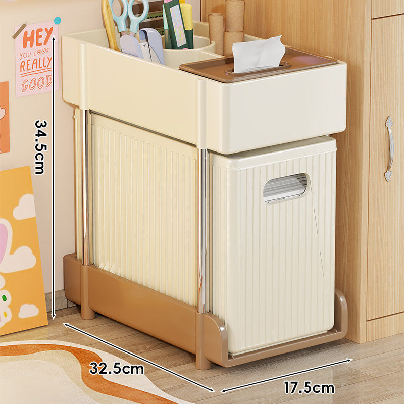 Slim Rolling Multi-Compartment Organizer Cart with Tissue Box Top and Removable Waste Bin