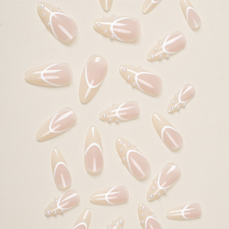Elegant Pearl-Embellished Press-On Nail Design