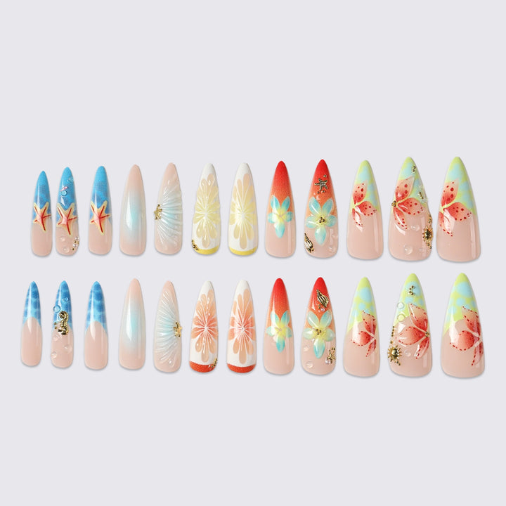 Acrylic nail set with exquisite floral and glitter designs Stornfield