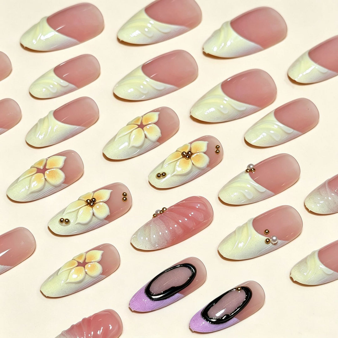 Artistic 3D Floral Press-On Nail Extensions Stornfield