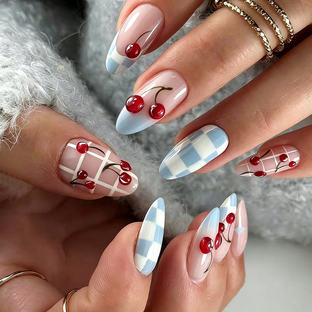 Artistic Cherry-Patterned Press-On Nails Stornfield