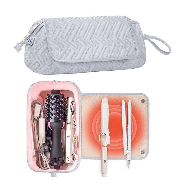Cosmetic organizer bag with pre-made space for styling tools Stornfield
