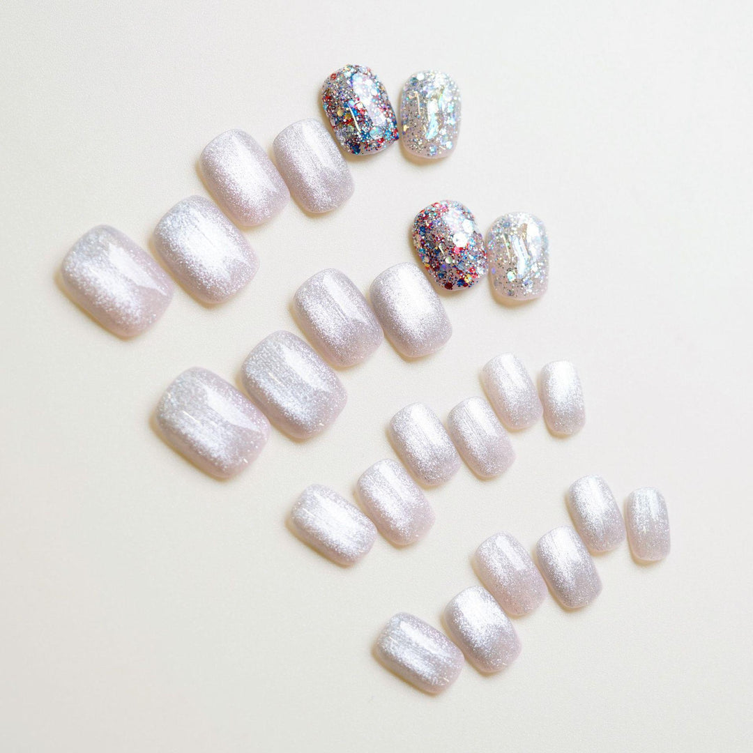 Glittery Press-On Nail Set with Artistic Foil Design Stornfield