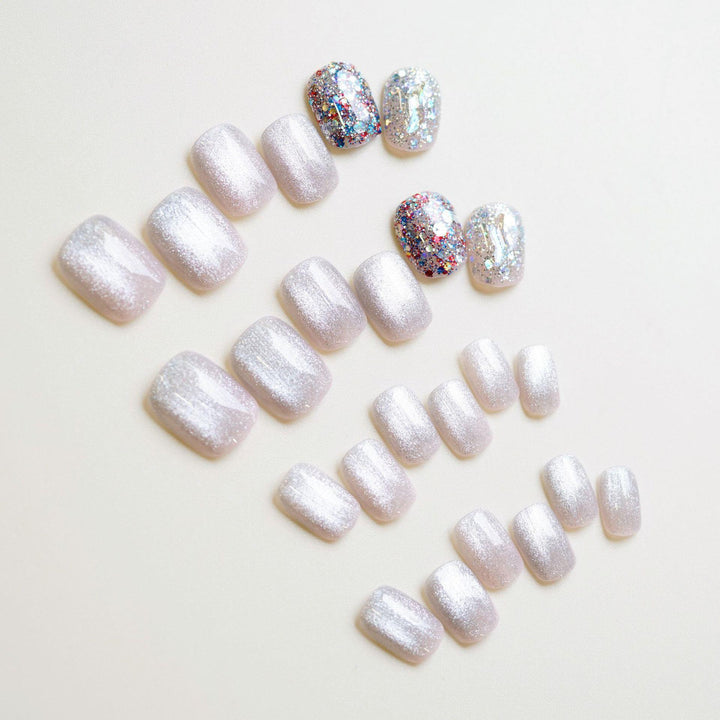 Glittery Press-On Nail Set with Artistic Foil Design Stornfield