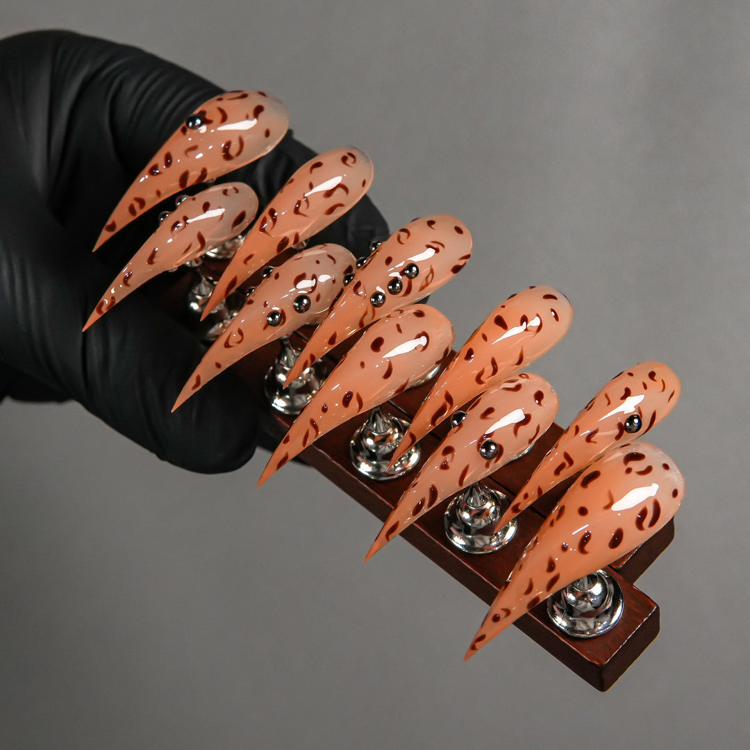 Artistic Stiletto Press-On Nails with Leopard Print Accents