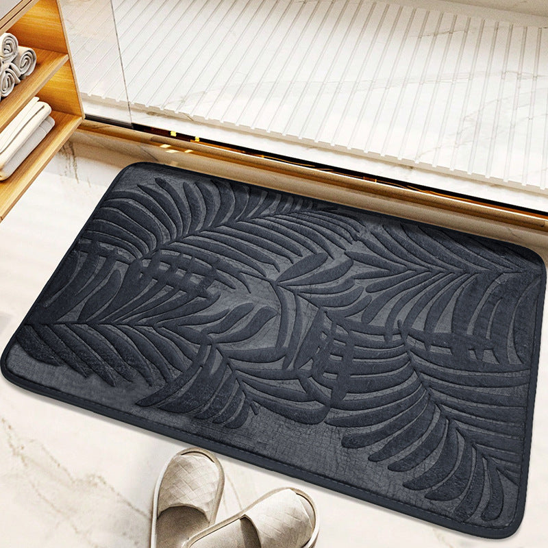Plush Tropical Leaf Bath Mat for Bathroom