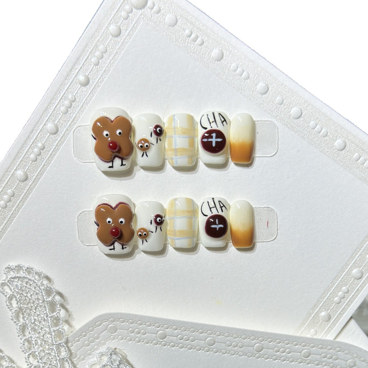 Whimsical Gingerbread Press-On Nail Art Set Stornfield
