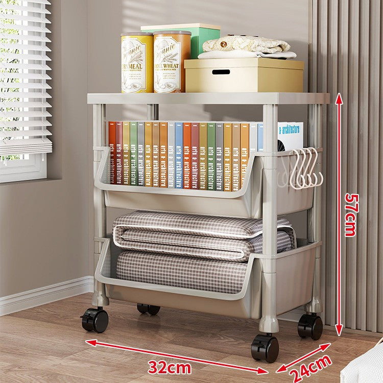 Compact Two-Tier Rolling Storage Cart with Removable Bins and Swivel Casters