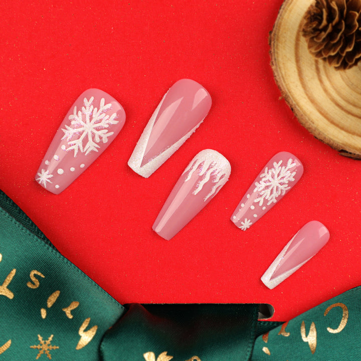Artful Stiletto Nails with Snowflake Design Stornfield