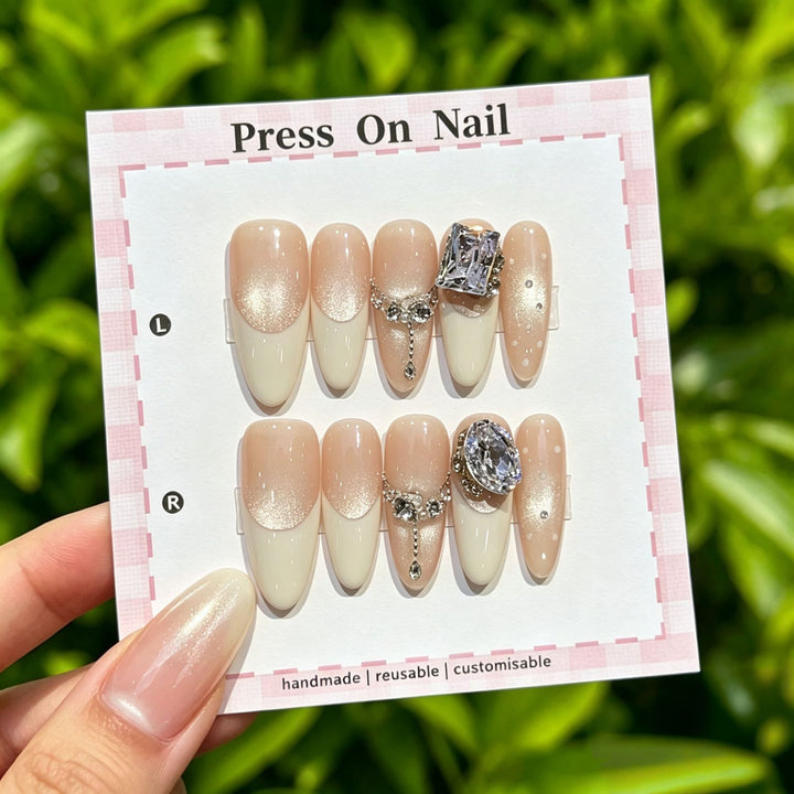 Elegant Reusable Press-On Nail Art Set with Floral Accents