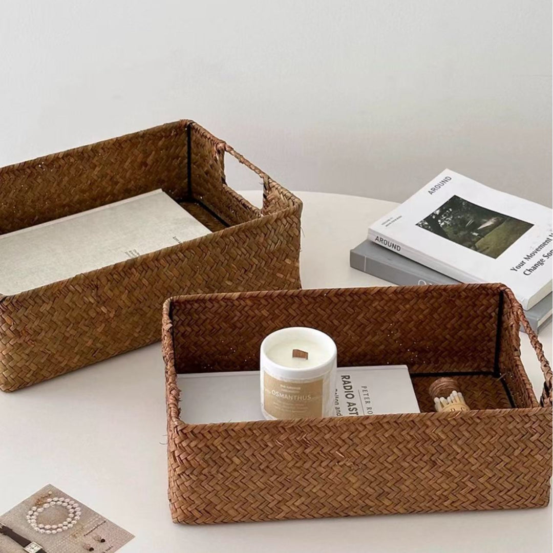 Women's rectangular storage basket made of natural materials Stornfield