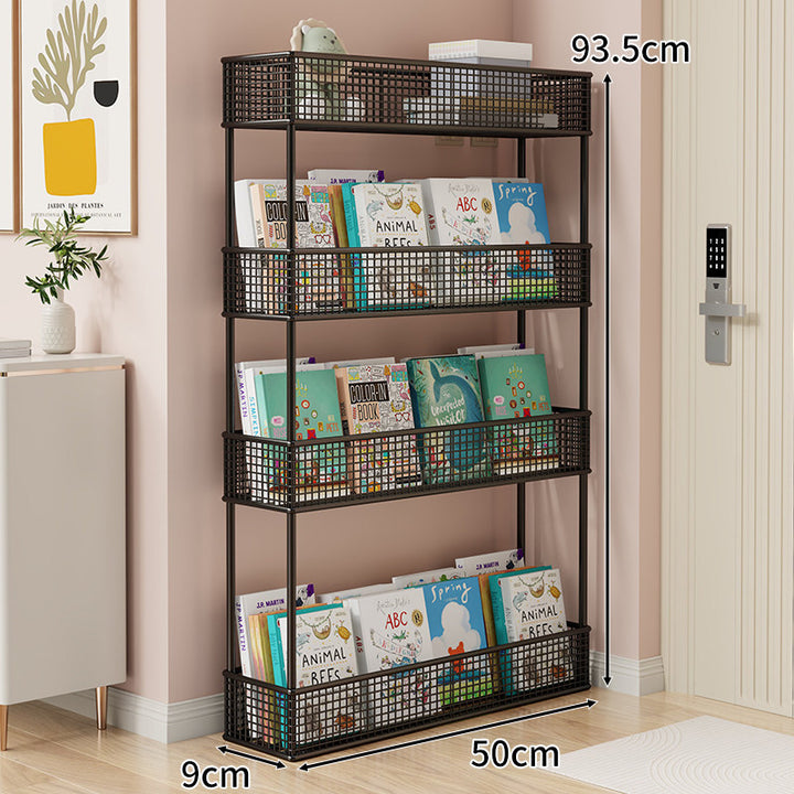 Freestanding Mesh Four-Tier Book and Toy Storage Shelf
