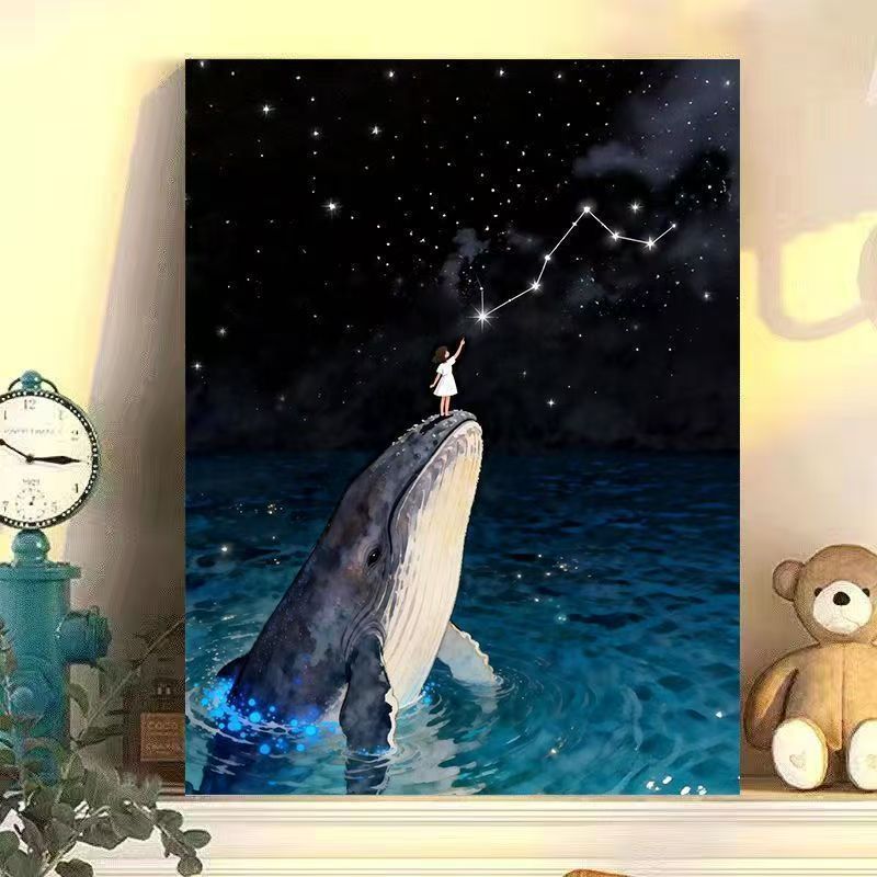 Dreamy Whale and Girl Canvas Artwork Stornfield
