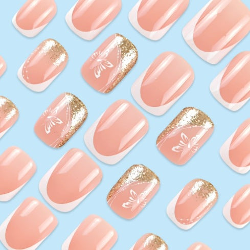 Elegant French Tip Butterfly Nail Art Stornfield