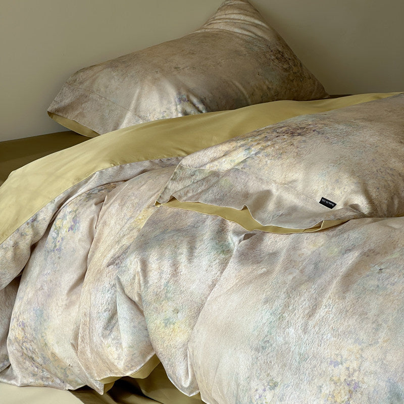 Botanical Watercolor Micro-Sateen Reversible Duvet Cover Set with Embroidered Lumbar Pillow