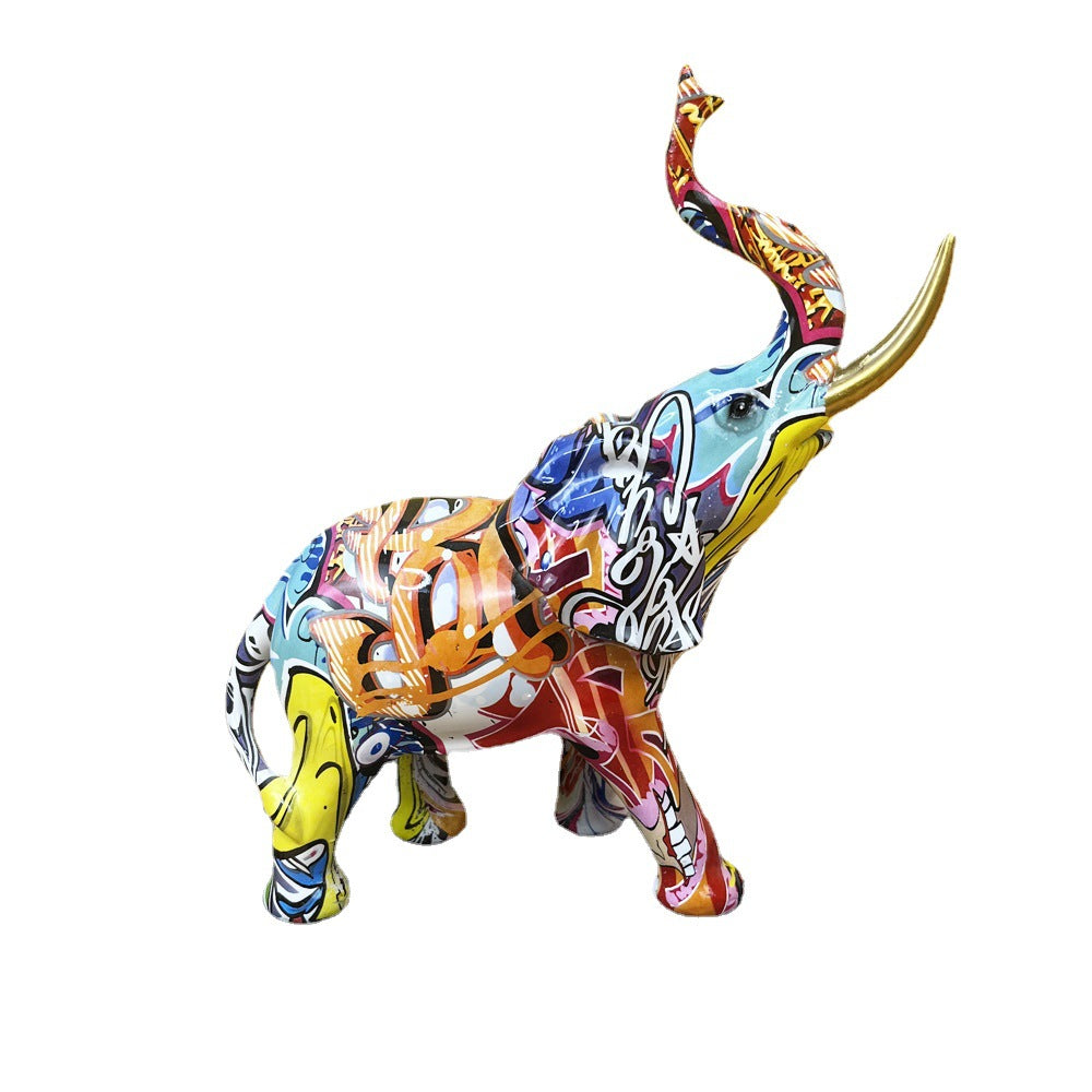 Artistic elephant figure with colorful design Stornfield